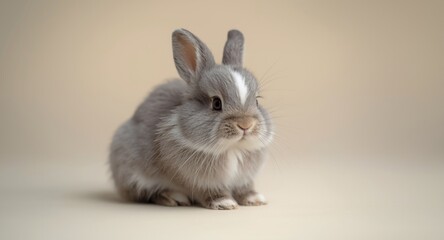 Obraz premium Cute baby bunny with soft gray white fur and long lashes