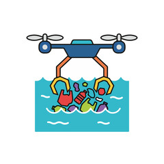 Autonomous aquatic drone collecting plastic waste from ocean surface for environmental restoration technology.