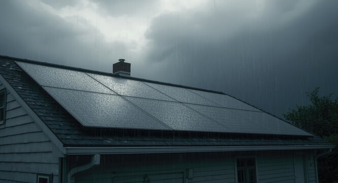 Renewable solar energy underperforming during bad weather over house roof