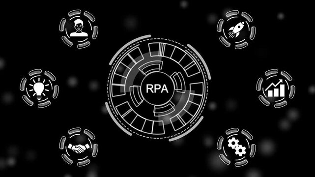 RPA Robotic process automation innovation technology concept. Business, technology, networking concept. a futuristic holographic advanced HUD circle platform Business, Technology.