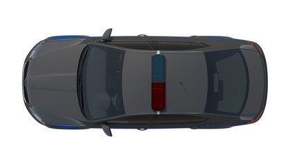 Top view of a modern police car with flashing lights, isolated on white background © changnam37