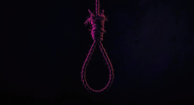 Shadowy image of a noose hanging in darkness