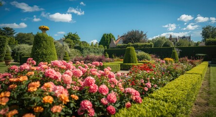 Obraz premium Well maintained garden featuring blooming flowers today