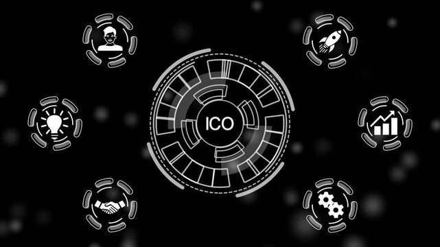 Business, Technology, Internet and network concept. ICO Initial Coin Offering. a futuristic holographic advanced HUD circle platform Business, Technology network.