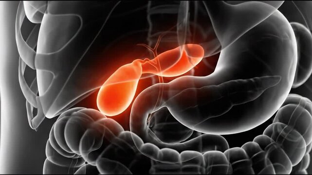 3d illustration of human digestive organs with a highlighted internal condition, suitable for medical education, health awareness, anatomy study, scientific research, and healthcare presentations.