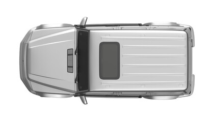 Top view of a modern silver SUV with a sunroof and roof rails, isolated on white © changnam37