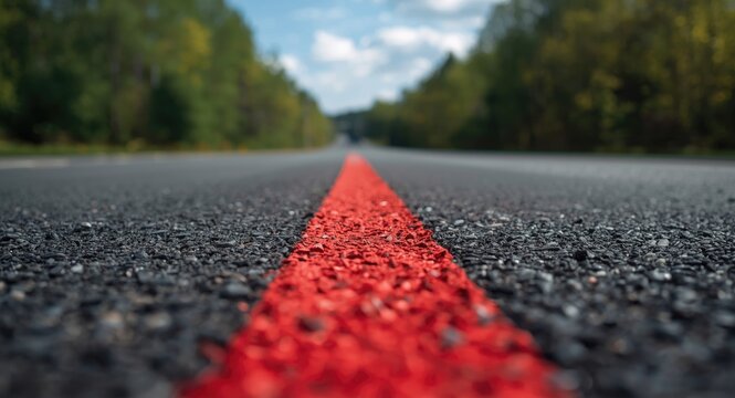 Smooth road surface featuring strong red center lane marks