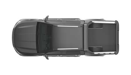 Top view of a modern dark gray pickup truck isolated on a white background © changnam37