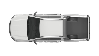 Top view of a modern white pickup truck with a dark gray cargo bed and roof rails © changnam37