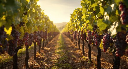 Fototapeta premium Traditional grape harvest with red grenache varieties in vineyard
