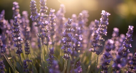 Fototapeta premium Lavender blossoms shining under bright sunlight perfect for editorial use