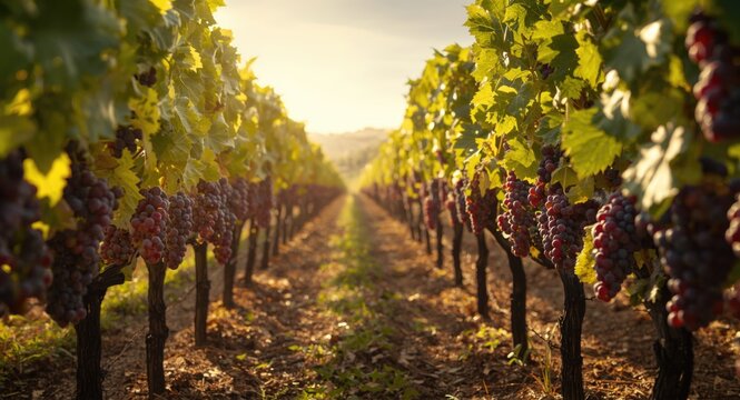 Traditional grape harvest with red grenache varieties in vineyard
