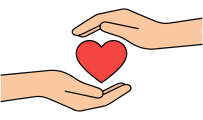 Obraz premium Vector Illustration of Two Hands Exchanging a Heart on PNG Background,Woman hands giving a red heart, Hands Exchanging Heart, Love Vector, Compassion Illustration, Care Icon, Heart Giving Receiving, 