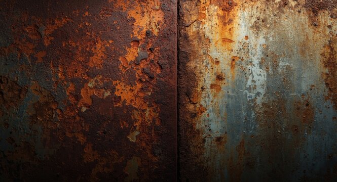 Close up of rusty corroded metal surface with distressed industrial grunge texture background