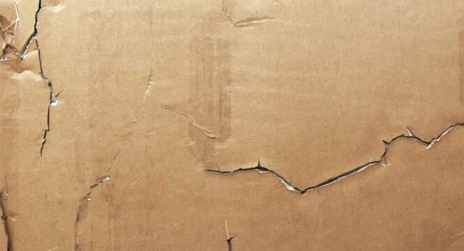 Shipping package cardboard damaged with cracks dents and copyspace for text