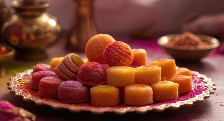 Authentic sweets prepared for bright Holi celebration