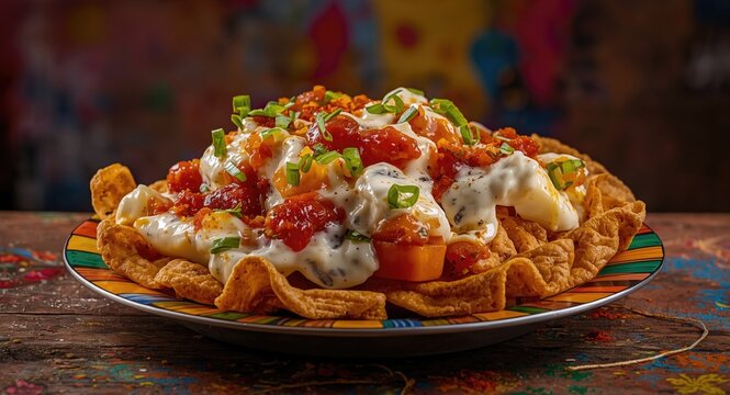 Delicious Indian street snack featuring chaat papri with tangy toppings