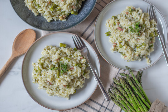 healthy home made Risotto with asparagus beans