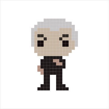 Vector pixel objects. Сolored male in pixel game objects. Textures for 8-bit games. Stranger male. Vector illustration EPS 10.