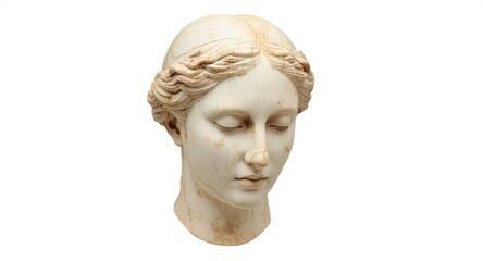 Fototapeta premium Plaster bust of an ancient womans face isolated on a clean white background