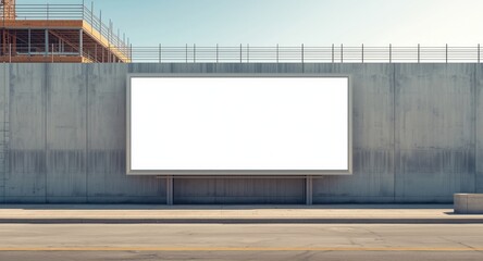 Obraz premium Large empty outdoor billboard with white advertising area next to construction site gray wall
