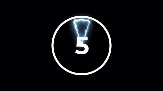  10 second countdown timer animation from 10 seconds to 0 seconds on a transparent background, ten second countdown timer from zero to ten with alpha channel for intro and filming.