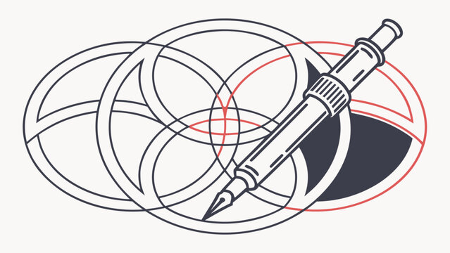 Illustration of overlapping circles with a technical pen drawing and some red circles shown