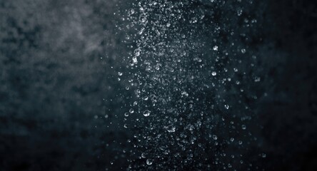 Obraz premium close up view of water spray with droplets against dark textured background