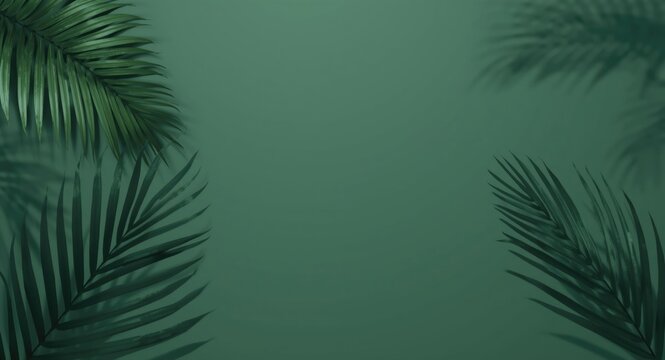 Chic green wallpaper featuring layered shadowed palm fronds as a tasteful presentation background