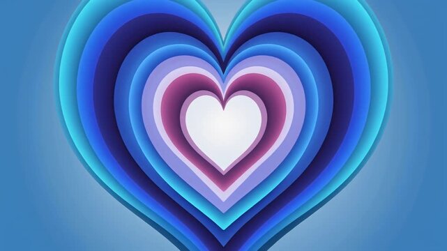 Heart-shaped layers in blue and pink hues on a gradient background for love or Valentine's Day greeting card