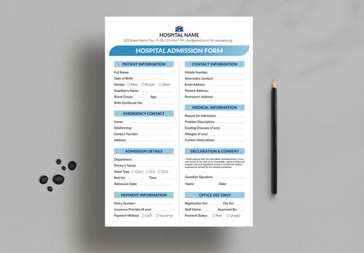Hospital Admission Form Template Layout