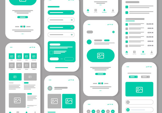 Mobile App Wireframe UI Kit for UX Design and Prototype Layouts