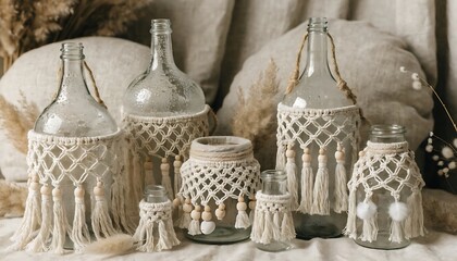 Bohemian Macrame Decorated Glass Bottles and Jars image