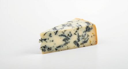 Blue cheese slice with rich veins shown on clean white space