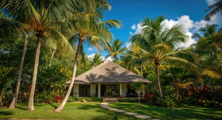 Tranquil tropical house set within a palm tree paradise