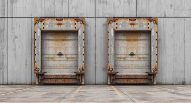 Loading dock entrance with tall metal doors