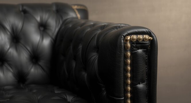 Luxurious black leather furniture piece featuring gold button detailing inspired by car wheel rims