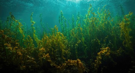 Fototapeta premium Natural underwater forest scene with abundant and colorful seaweed