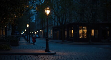 Streetlight providing gentle light on a calm evening street