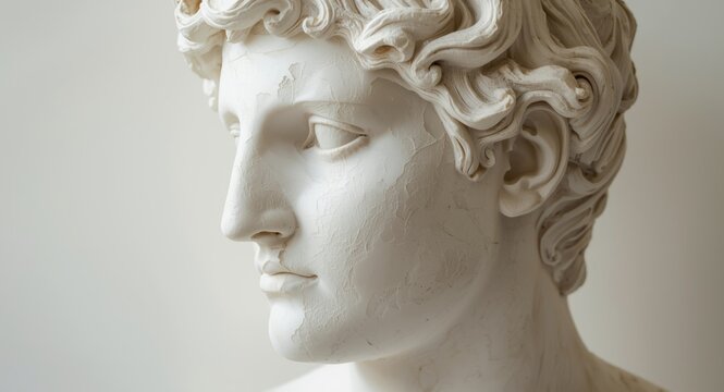 Gypsum crafted sculpture of Apollo head with detailed facial features