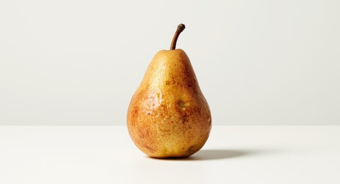 Natural brown pear with bruises on minimal white background