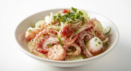 Flavorful octopus and cucumber blend in a refreshing sunomono plate