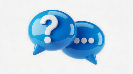 Blue chat bubbles with question mark and dots on white background