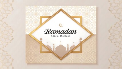 Ramadan Special Discount Offer With Mosques And Geometric Design