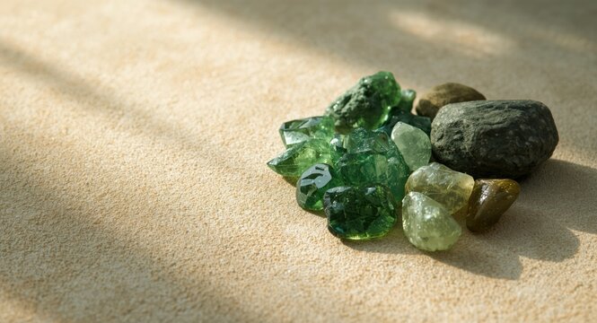 Assorted prehnite and epidote gemstones arranged to showcase natural beauty