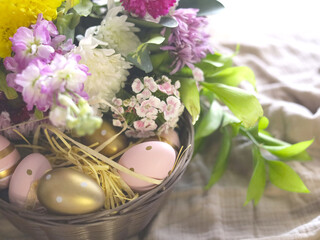 Easter Spring Basket With Pastel Eggs