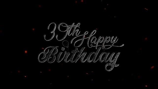 39th Happy birthday Elegant silver cursive number thirty nine with confetti and small balloon celebration design
