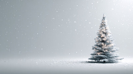 Obraz premium Snowy Christmas Tree in Minimalist Winter Landscape Scene