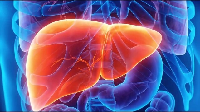 3d illustration of human liver organ, suitable for medical education, biology research, healthcare presentations, and anatomy studies.