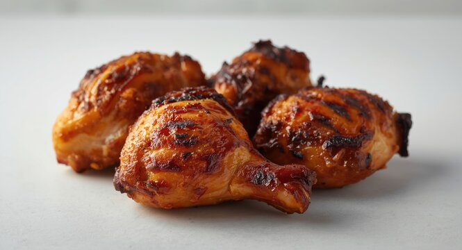 Grilled boneless chicken thigh pieces with a crispy char layer